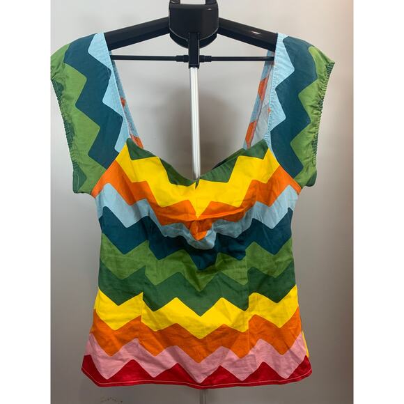 Collectif Blouse Rainbow Chevron Women's 10 Large - Picture 1 of 6